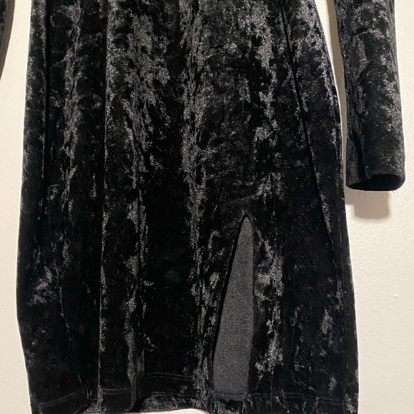 Velvet Black Mini Dress with Silt in Front - Picture 4 of 5